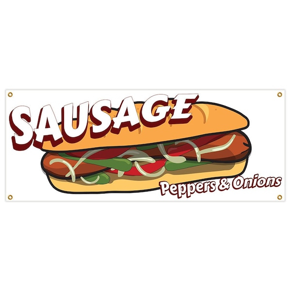 Sausage Peppers & Onions Banner Heavy Duty 13 Oz Vinyl with Grommets